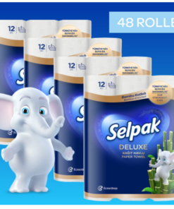Deluxe bambus kj&oslash;kkenrull 3-lags med Premium 48 ruller (4x12) med en enorm mengde totalt 3600 ark fuktbestandige papirh&aring;ndkl&aelig;r
