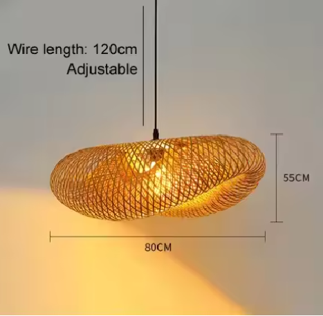 1-Bambus Håndvævning Pendel 80x55 cm Hængende LED Loftslampe
