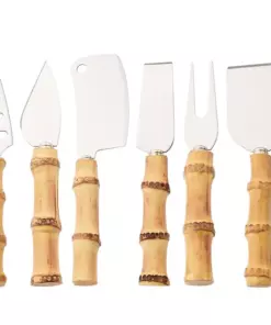 Mini-kniv i rustfritt st&aring;l for osteskj&aelig;ring, sm&oslash;rkniv, stekespade, gaffel, bambus ostekniver, sett, ostebestikk, kj&oslash;kkenutstyr