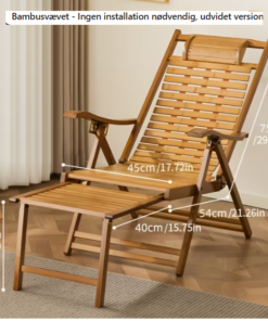 Vintage Bambus Foldbar Terrasse Loungestol Udvidet Model