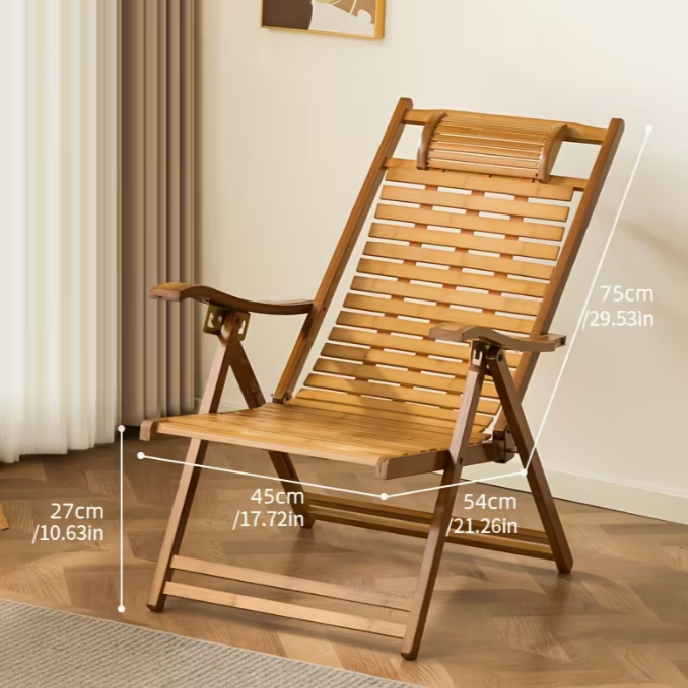 Vintage Bambus Foldbar Terrasse Loungestol Klassisk Model